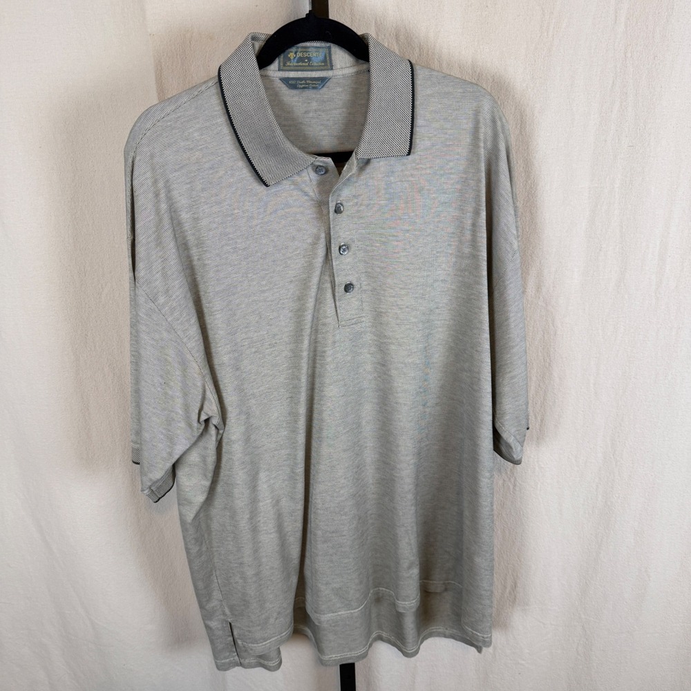 Descente Mens XL Polo Shirt Egyptian Cotton Mercerized Knit Short Sleeve Beige
